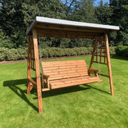 Sway gently in the breeze on this charming 3-seater swing set, crafted from durable wood.