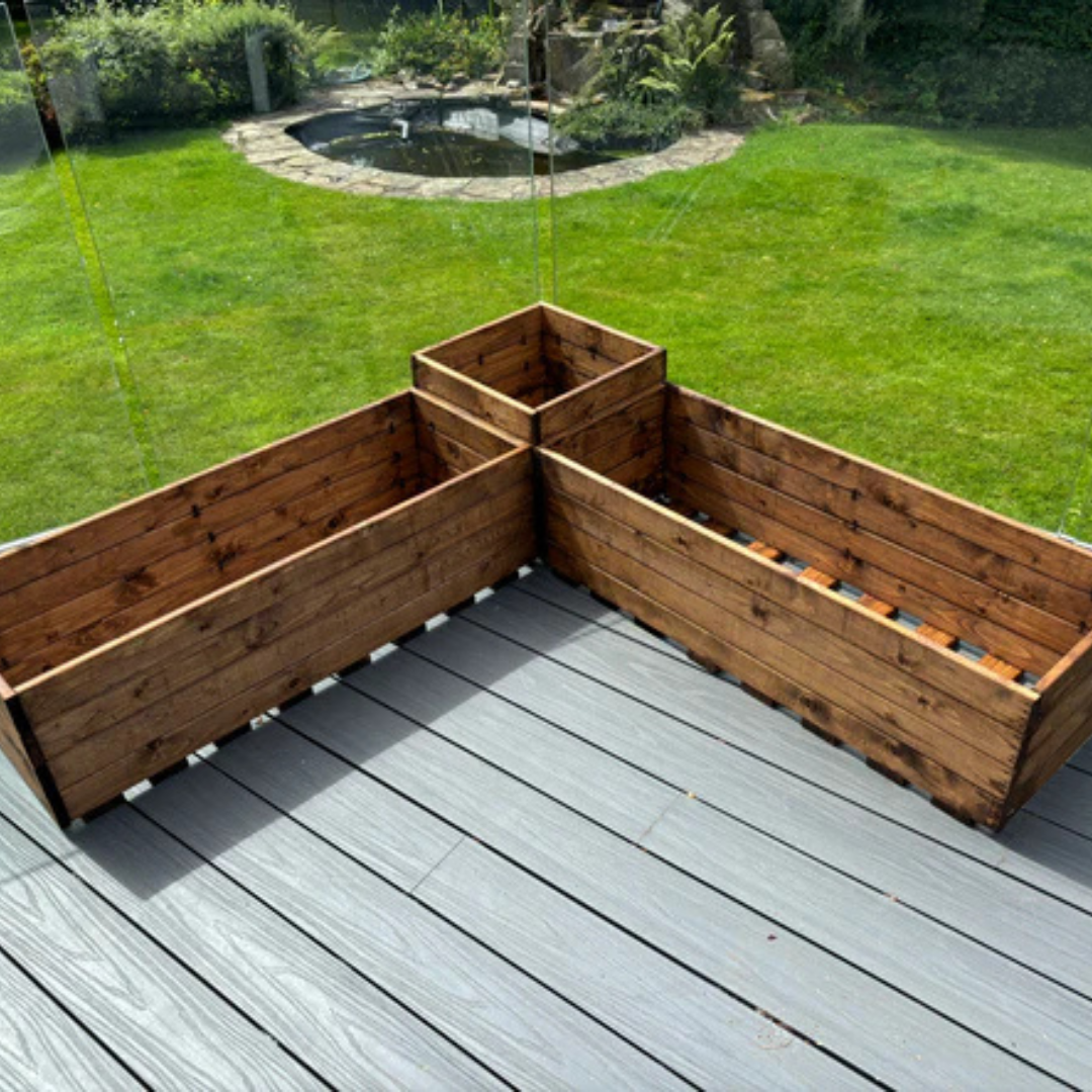 outdoor garden planters corner trough wooden planters