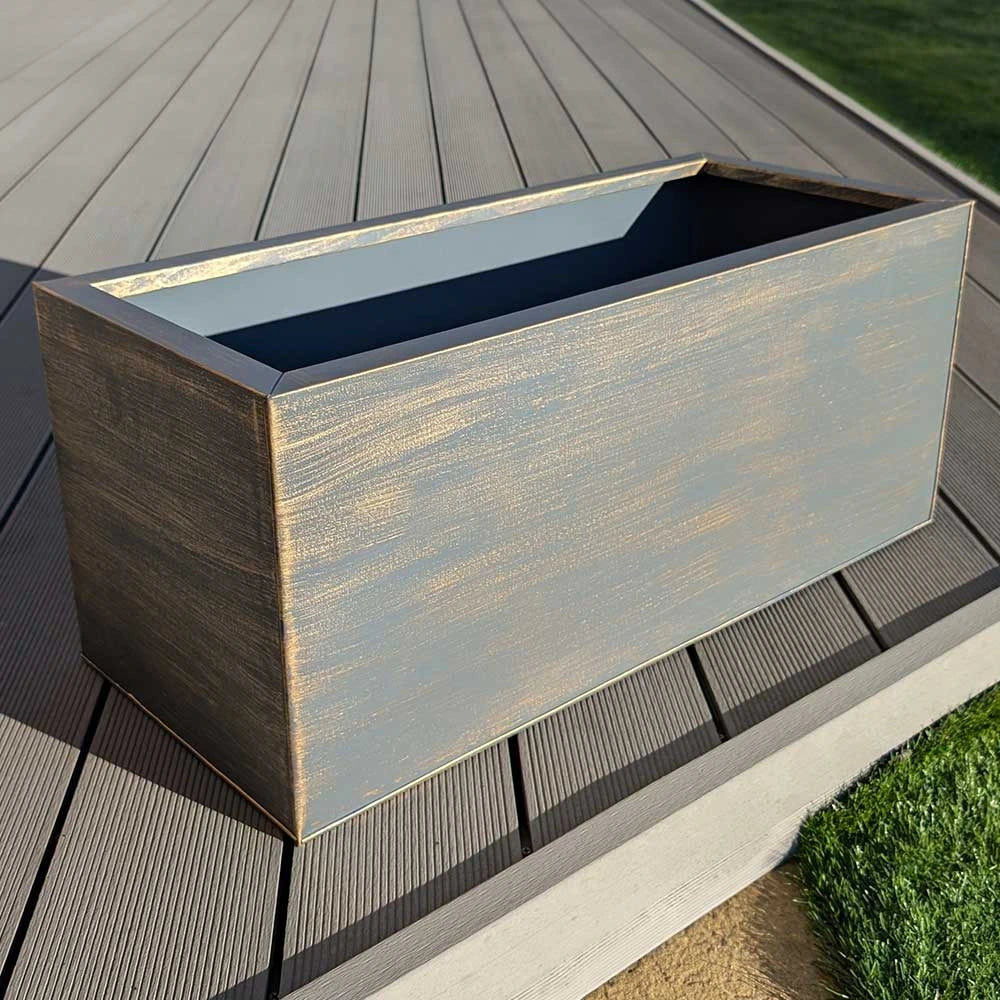 75cm Zinc Hand Finished Brushed Grey & Gold Trough Planter