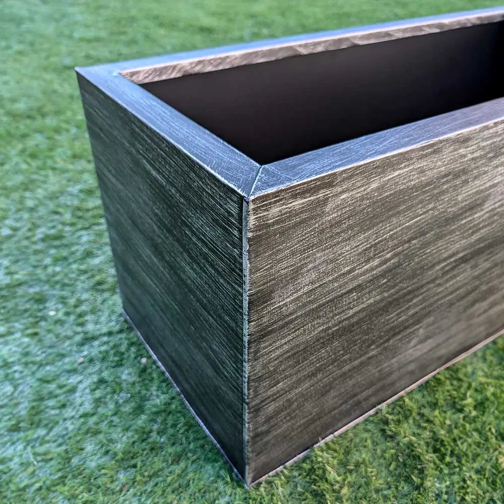 DAMAGED (READ DESCRIPTION) 100cm Zinc Galvanised Hand Finished Brushed Black & Silver Trough Planter