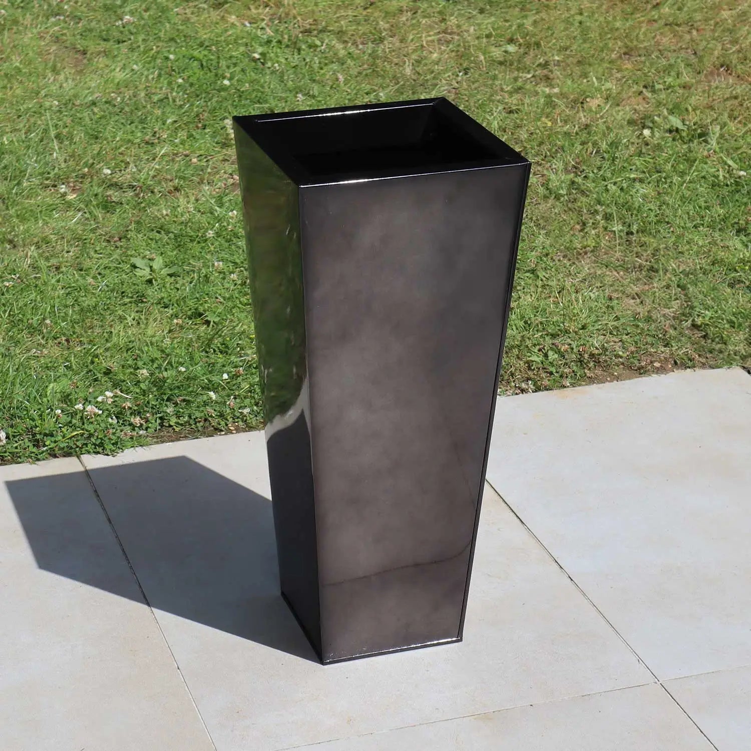 70cm Zinc Platinum Black Tall Tapered Square Planter