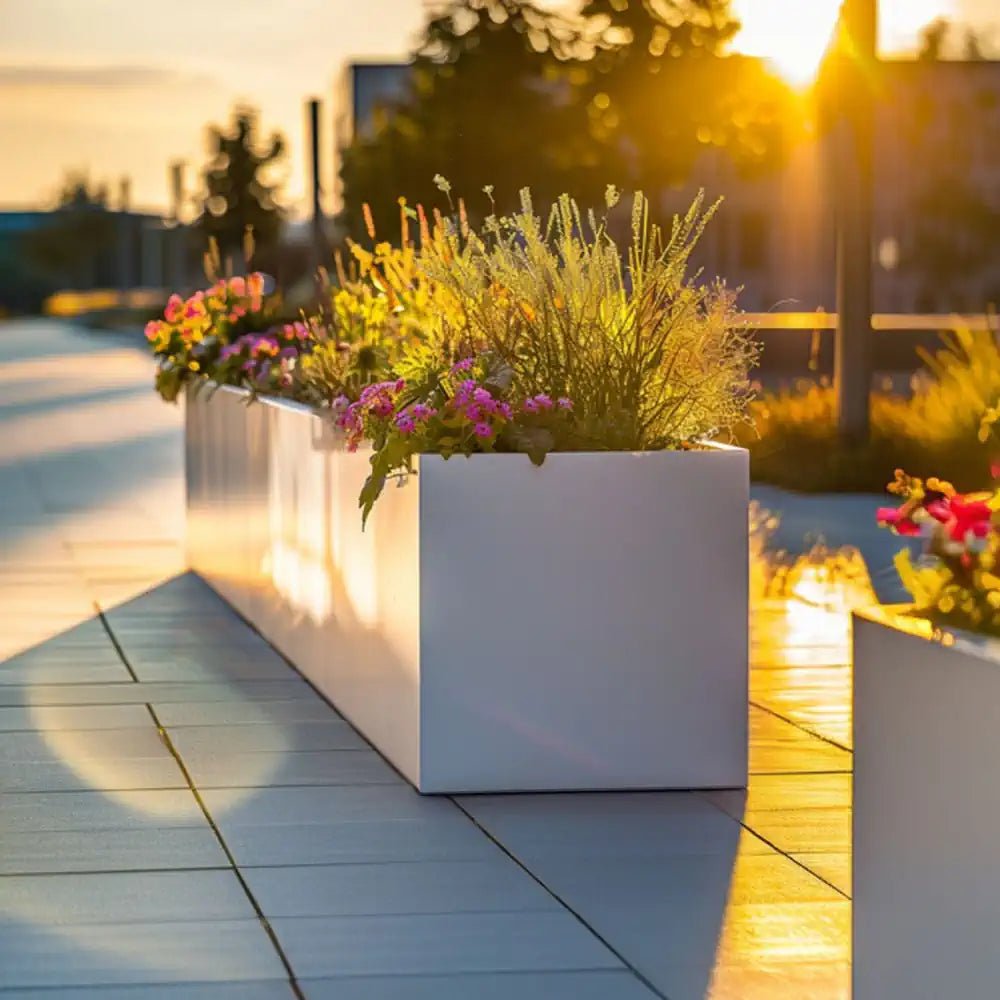 outdoor trough planter white potting pots woven wood adde