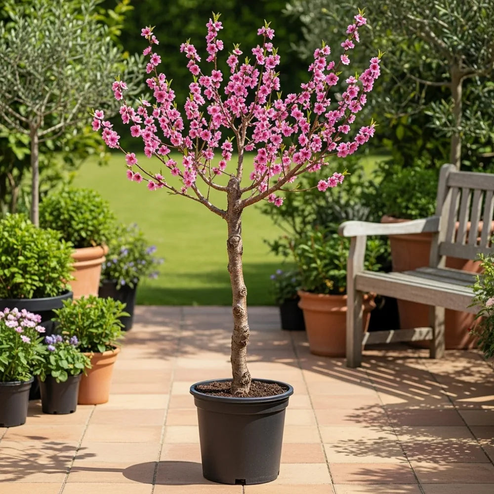3ft 'Pink Peachy' Patio Peach Tree | 9L Pot – Woven Wood