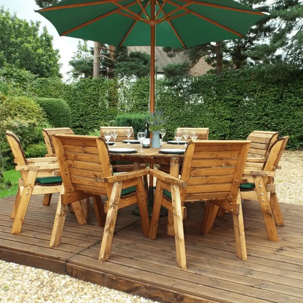 Host elegant al fresco dinners with this sophisticated wooden garden furniture set, designed to impress your guests.