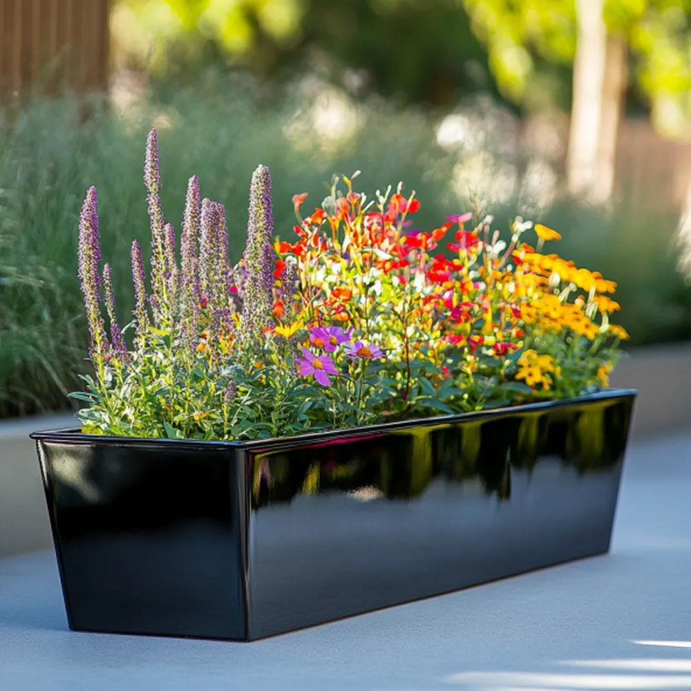 100cm Long Zinc Galvanised Platinum Black Tapered Trough Planter