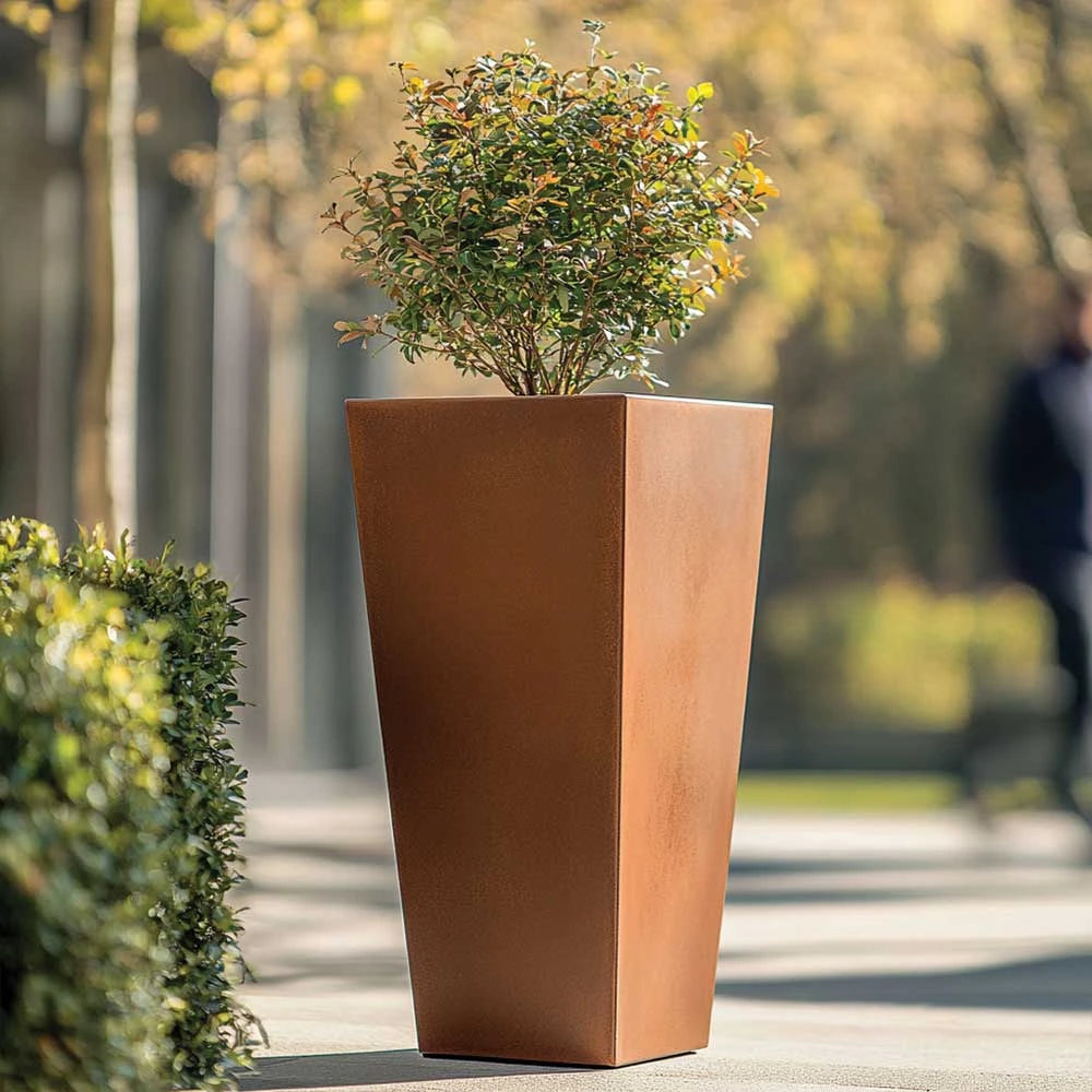 90cm Zinc Galvanised Copper Finish Tall Tapered Square Planter