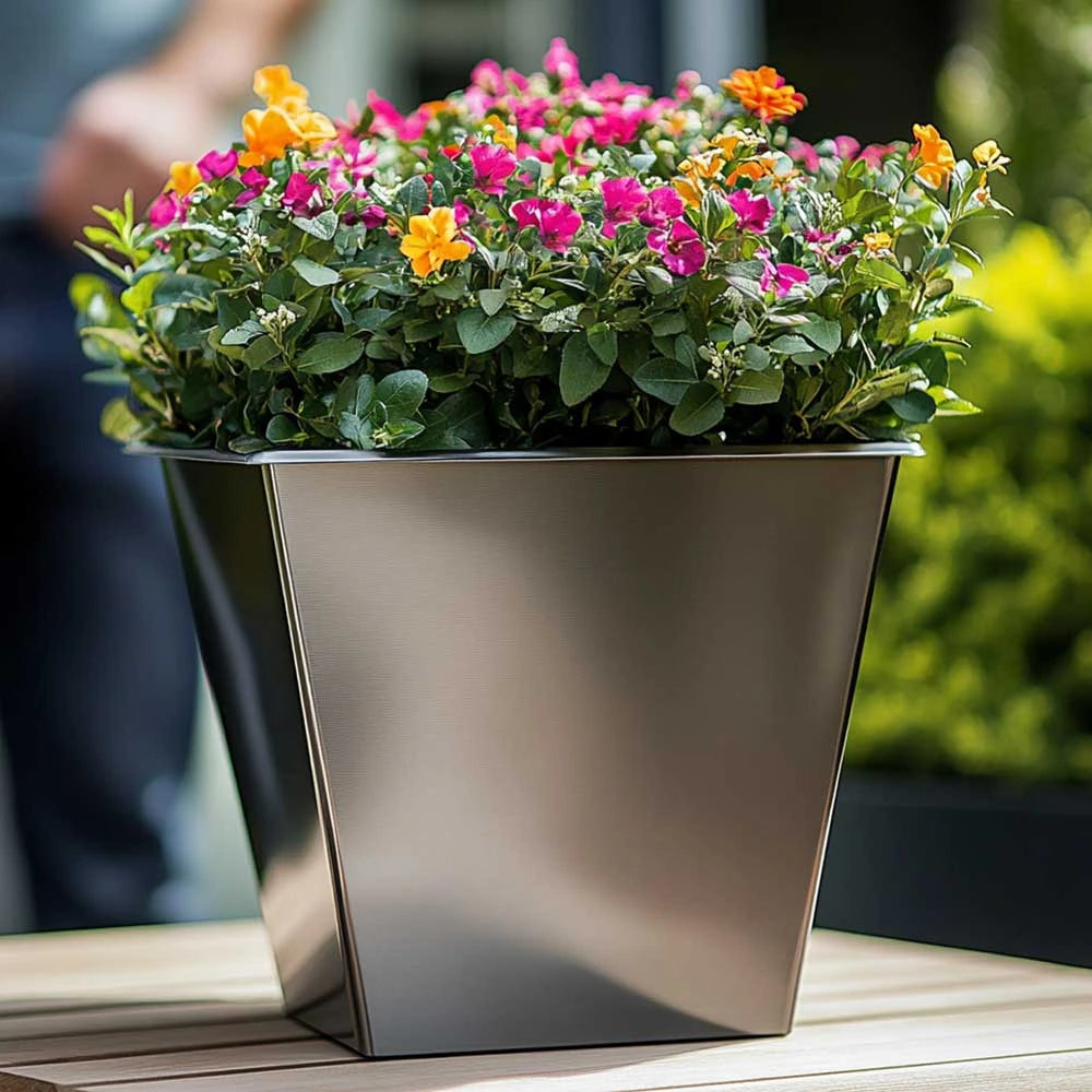 40cm Zinc Planter Tall Square Insert in Silver