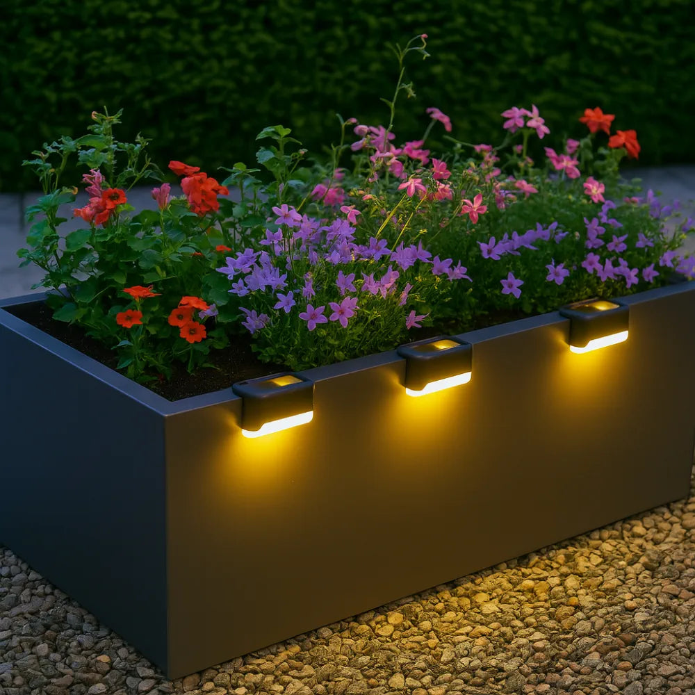 Black Solar Planter/Fence Lights with Automatic Sensor – Woven Wood