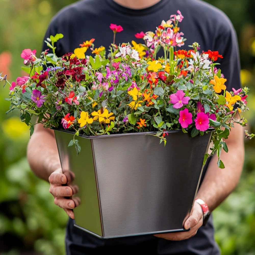 40cm Zinc Planter Tall Square Insert in Silver