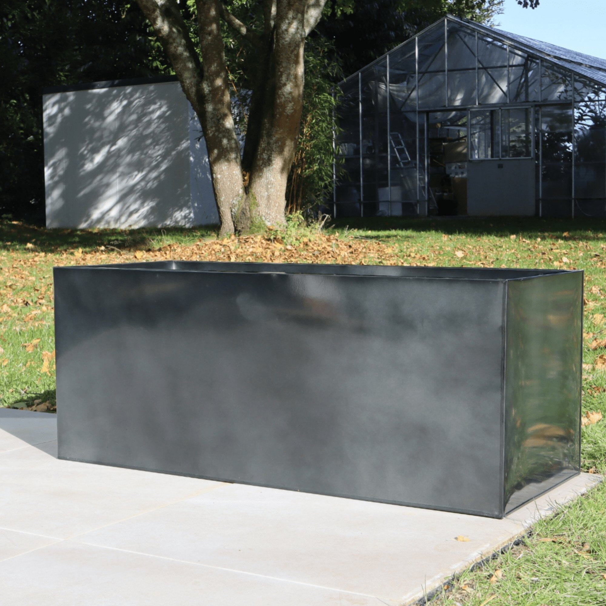 100cm Zinc Galvanised Platinum Black Trough Planter