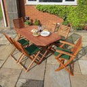 Plumley Six Seater Dining Set Green Cushions