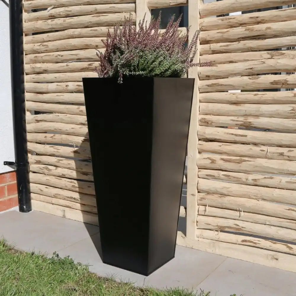 Flared Square Planter Available on Woven Wood in Matte Black, 70cm tall