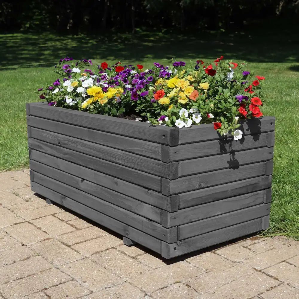 70cm Grey Pine Wooden Trough Planter with Feet – Woven Wood