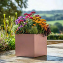 50cm Zinc Galvanised Brushed Rose Gold Finish Square Planter