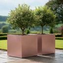 40cm Zinc Galvanised Brushed Rose Gold Finish Square Planter