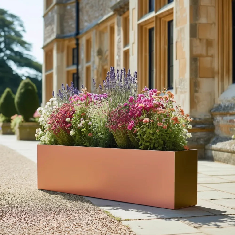 120cm Zinc Galvanised Rose Gold Finish Trough Planter