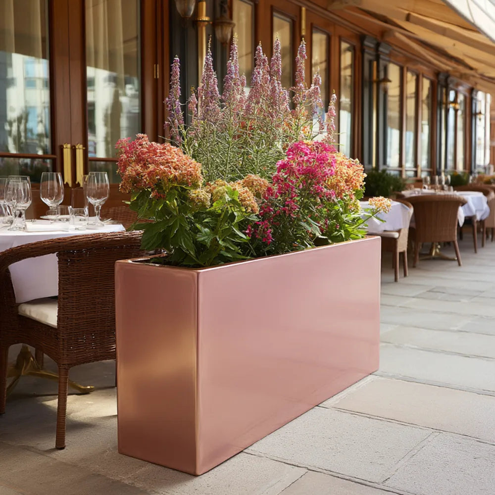 80cm Long Zinc Galvanised Brushed Rose Gold Finish 60cm Tall Trough Planter