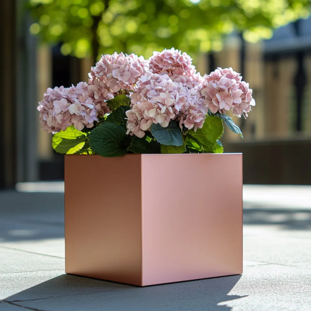 40cm Zinc Galvanised Brushed Rose Gold Finish Square Planter