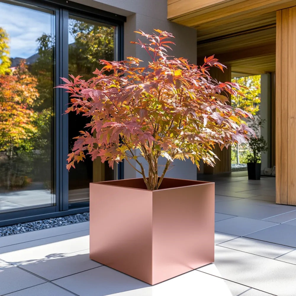 60cm Zinc Galvanised Brushed Rose Gold Finish Square Planter