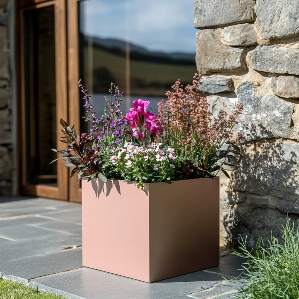 30cm Zinc Galvanised Brushed Rose Gold Finish Square Planter