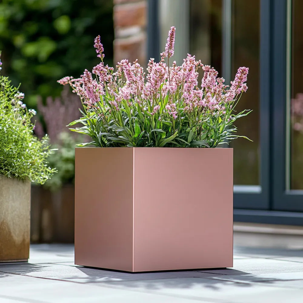 30cm Zinc Galvanised Brushed Rose Gold Finish Square Planter