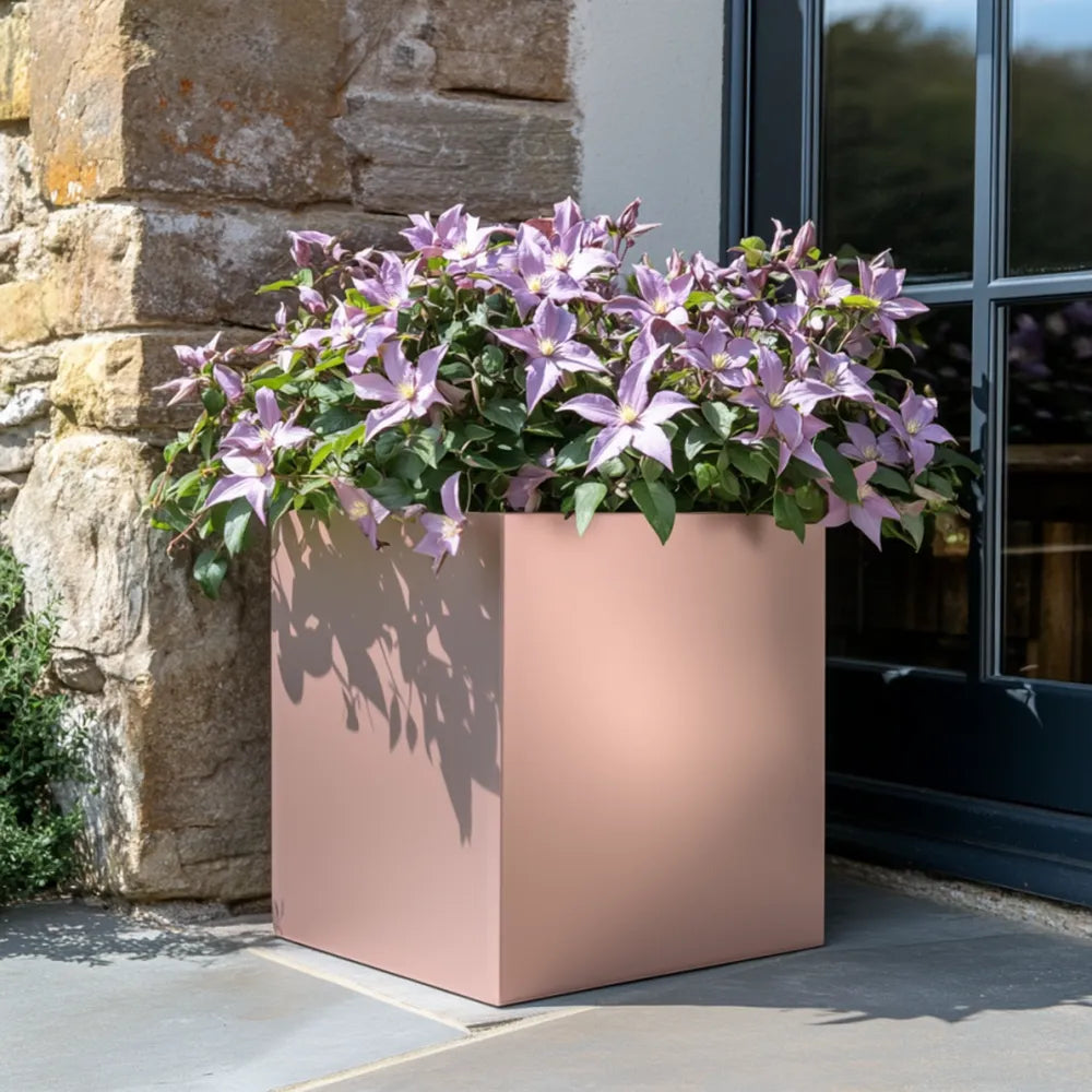 40cm Zinc Galvanised Brushed Rose Gold Finish Square Planter