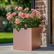 40cm Zinc Galvanised Brushed Rose Gold Finish Square Planter