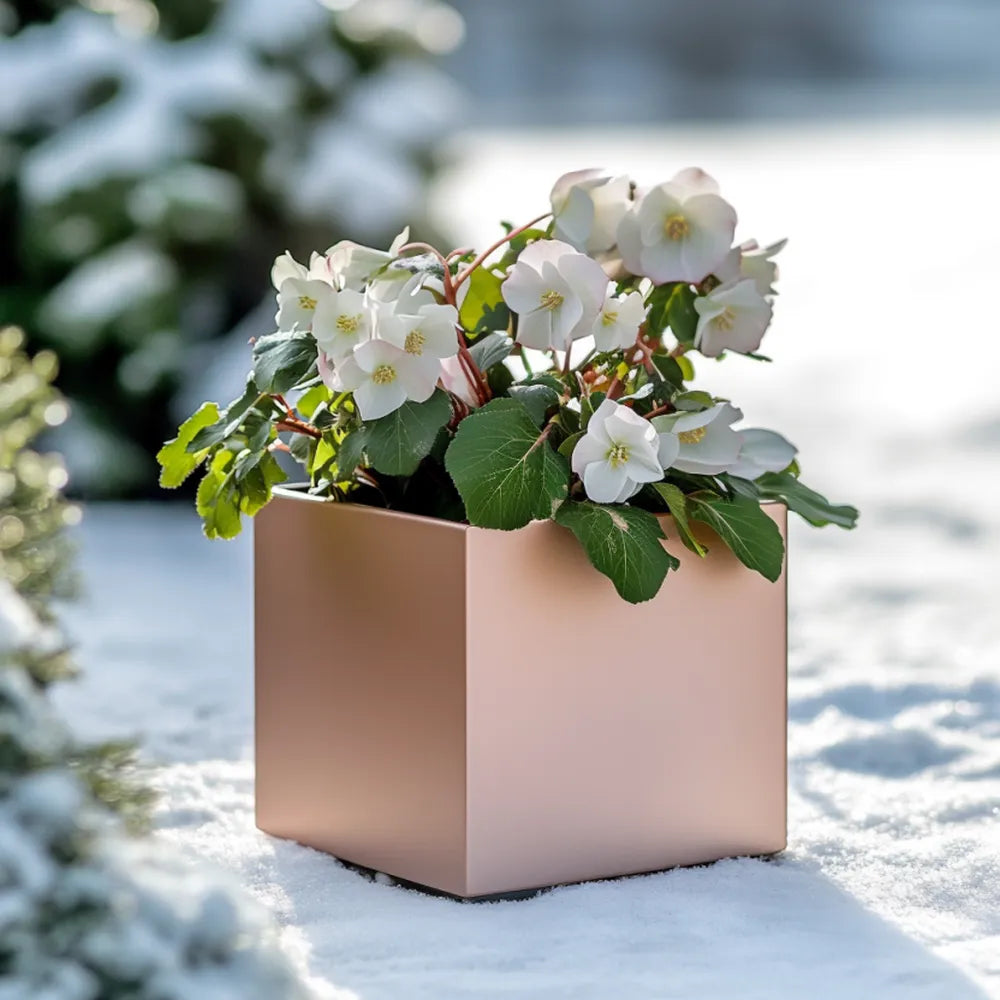 30cm Zinc Galvanised Brushed Rose Gold Finish Square Planter