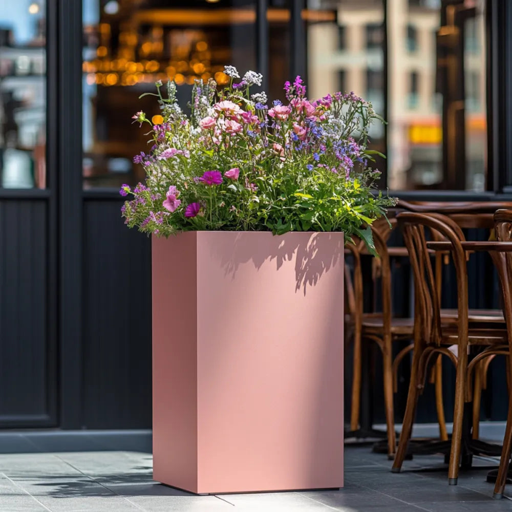 50cm Zinc Brushed Rose Gold Finish Tall Square Planter