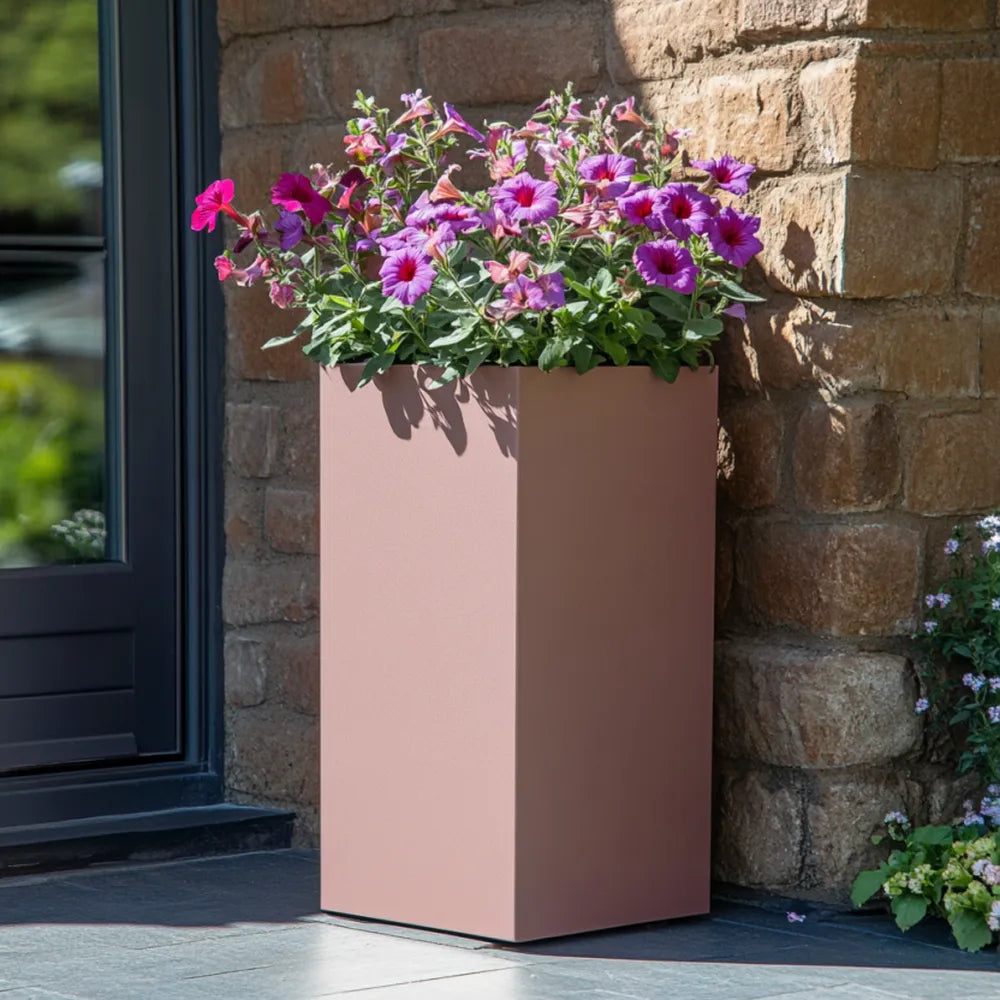 100cm Zinc Brushed Rose Gold Finish Tall Square Planter