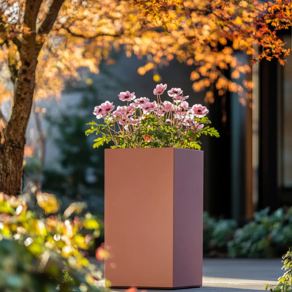 50cm Zinc Brushed Rose Gold Finish Tall Square Planter