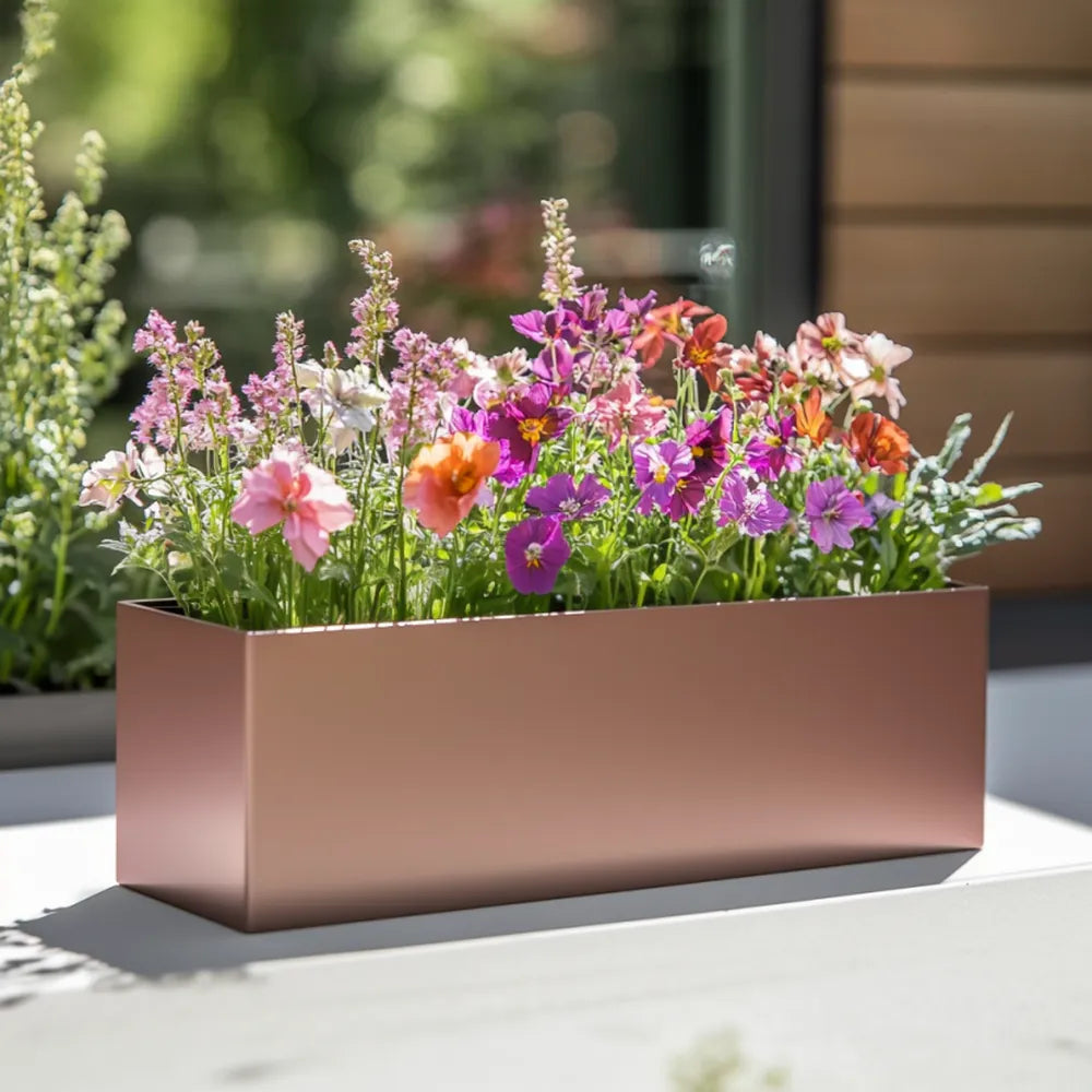 70cm Zinc Galvanised Brushed Rose Gold Finish Trough Planter