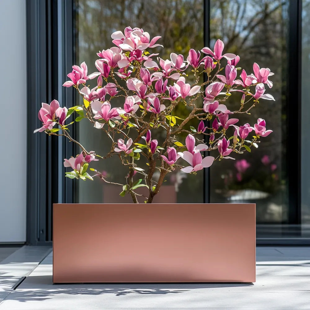 120cm Zinc Galvanised Rose Gold Finish Trough Planter