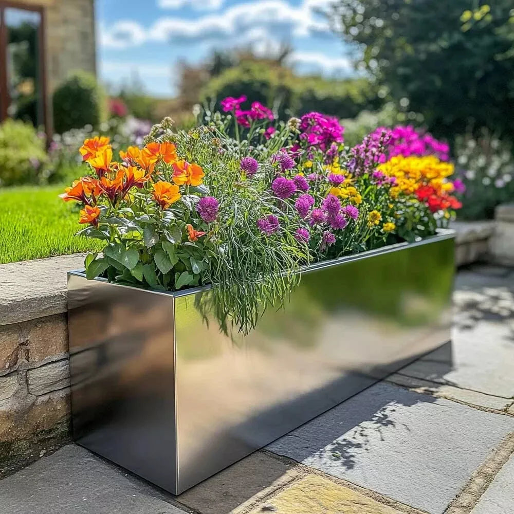 120cm Zinc Galvanised Silver Trough Planter