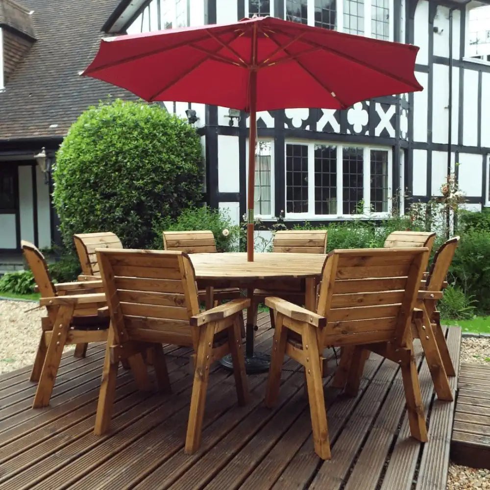 Create a charming outdoor dining experience with a Wooden Patio Dining Set and a Garden Parasol for shade.