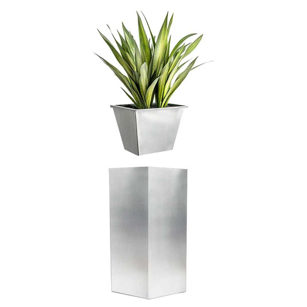 40cm Zinc Planter Tall Square Insert in Silver