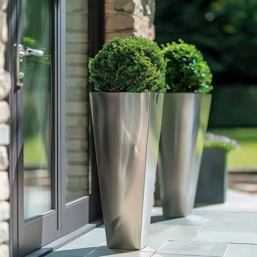 Enhance your outdoor décor with metallic planters.
