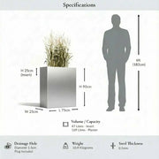 75cm Long Zinc Galvanised Brushed Silver 90cm Tall Trough Planter