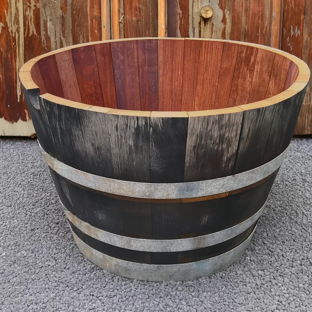70cm Silver Hoop Half Whisky Barrel Oak Tree Planter