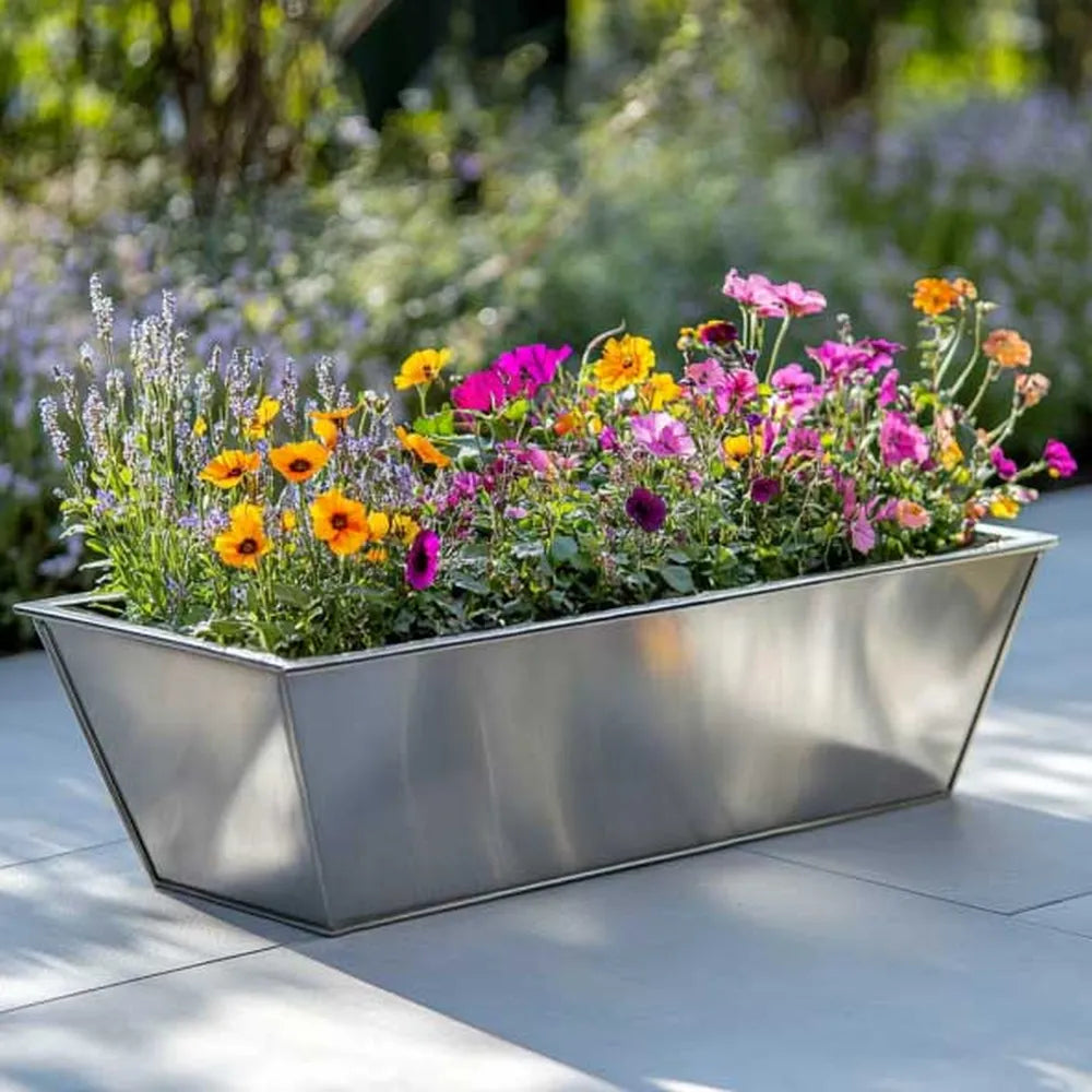 80cm Long Zinc Galvanised Silver Tapered Trough Planter