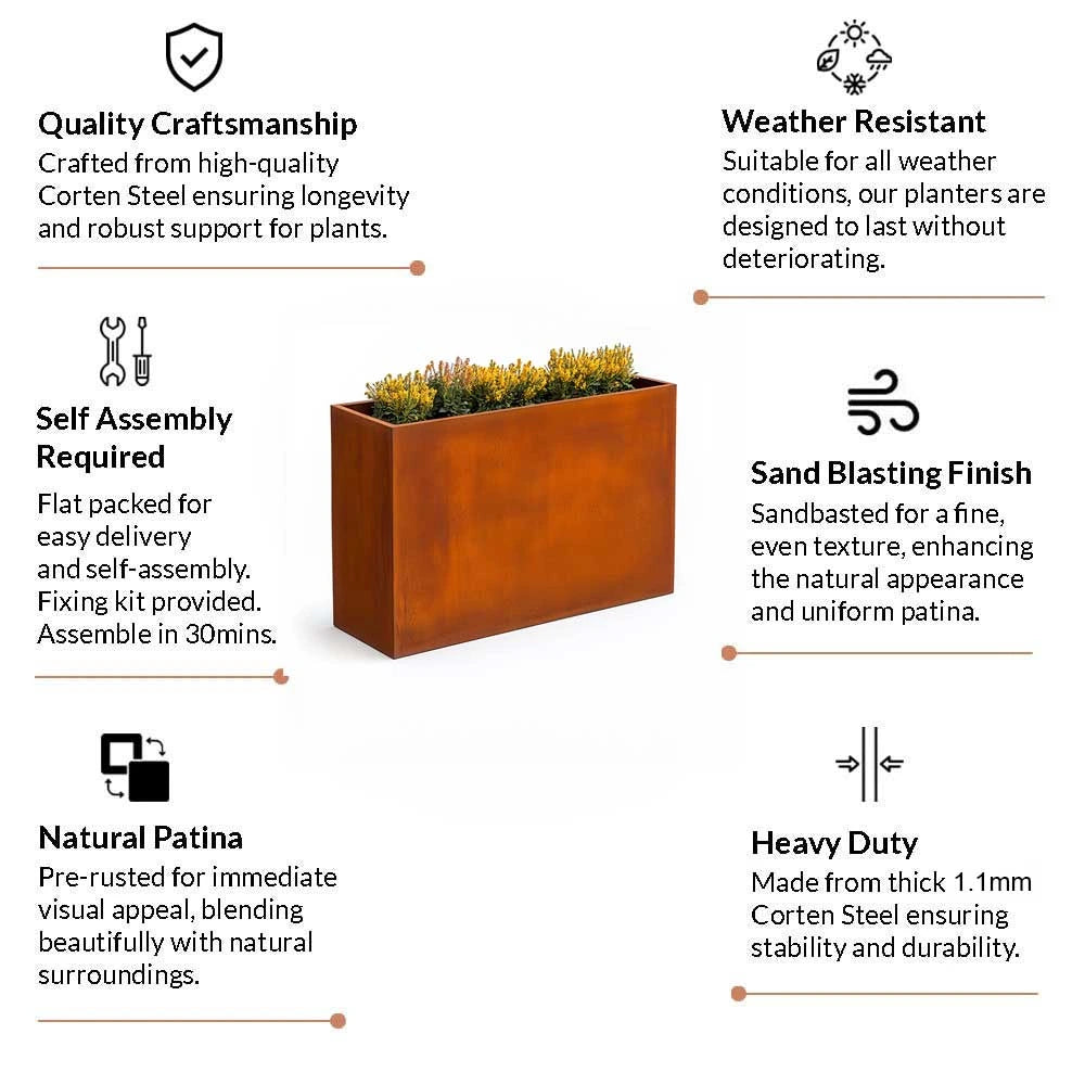 90cm Long Corten Steel Long Tall Trough Metal Planter