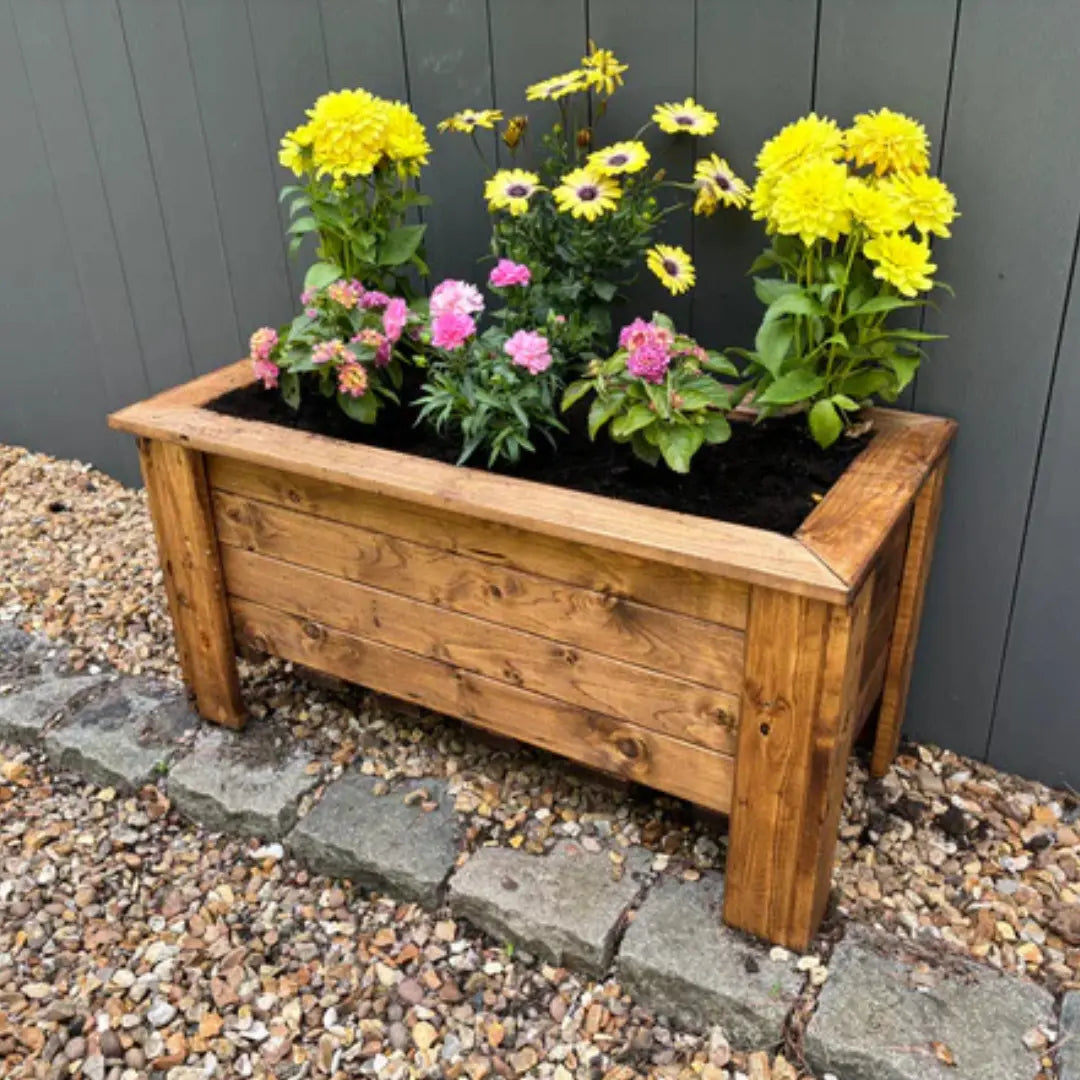 standing planter wooden trough wooden planter raised planter woven wood