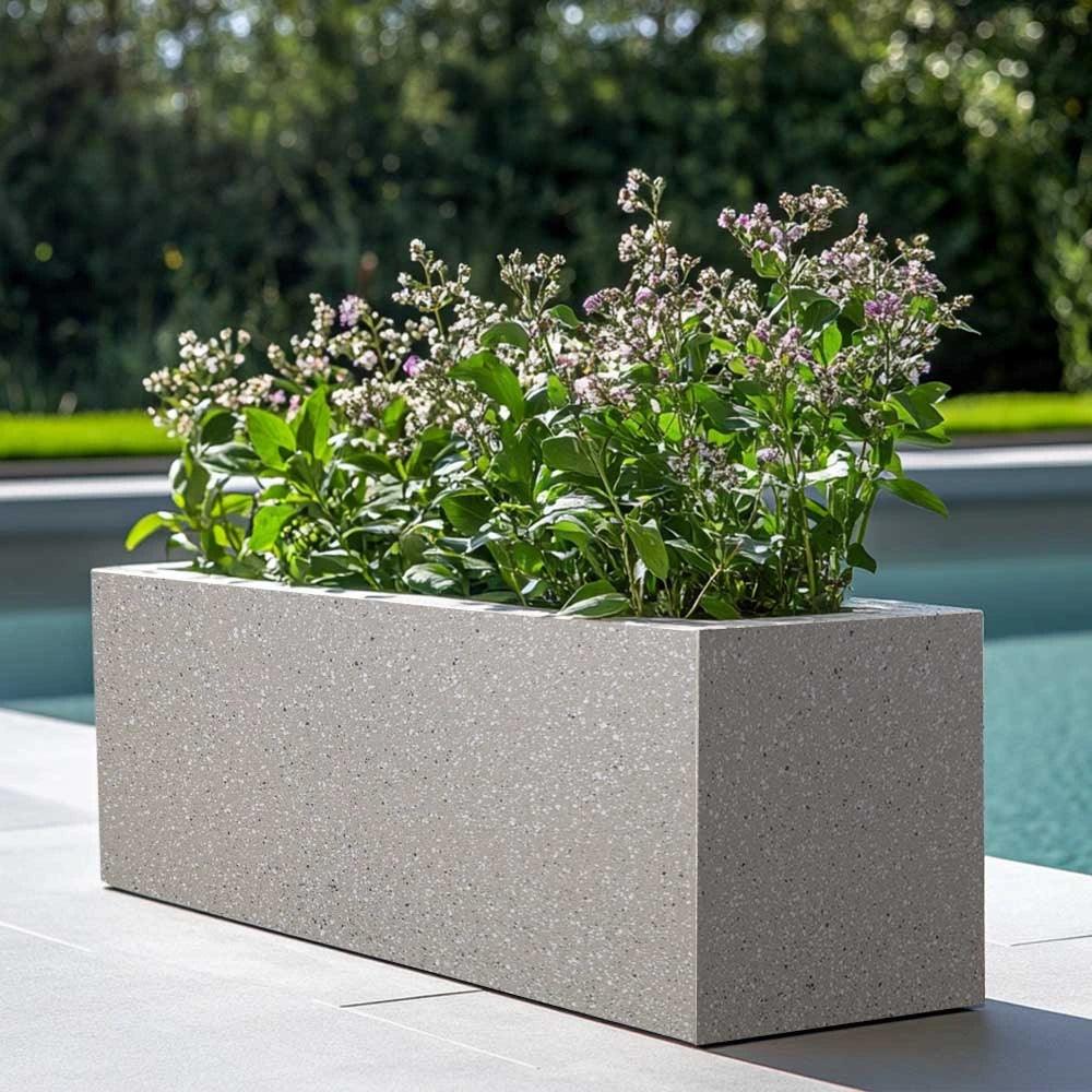 75cm Zinc White Stone Textured Trough Planter