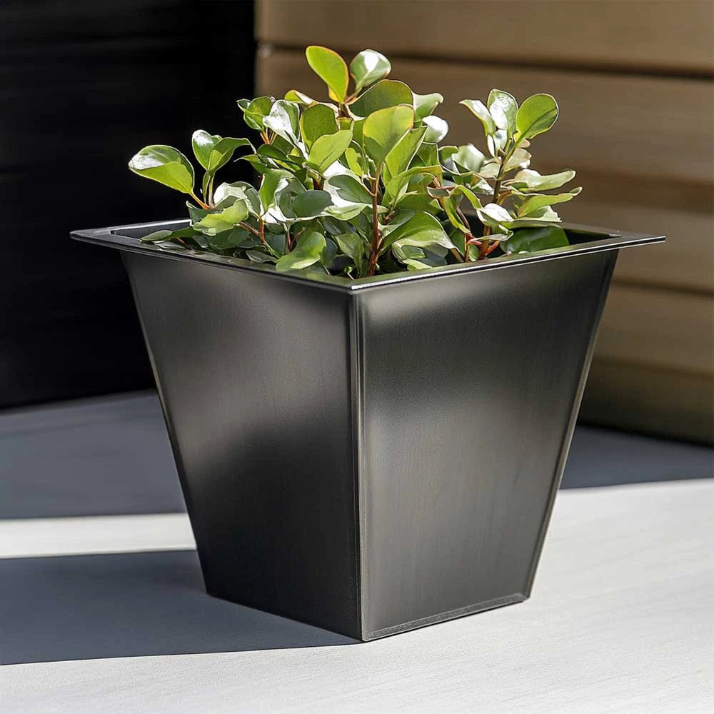40cm Zinc Galvanised Planter Square Insert in Matte Black