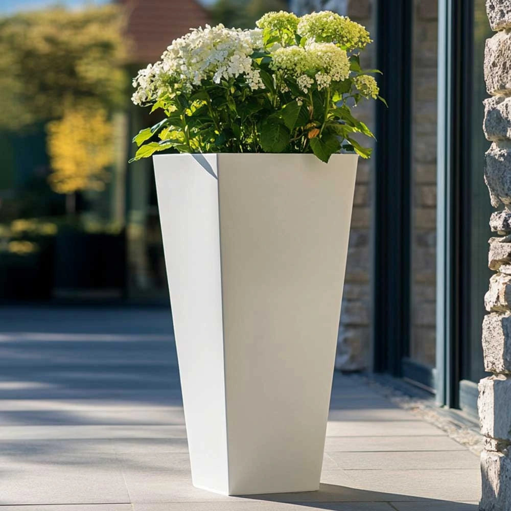 70cm Zinc Galvanised Matte White Tall Tapered Square Planter