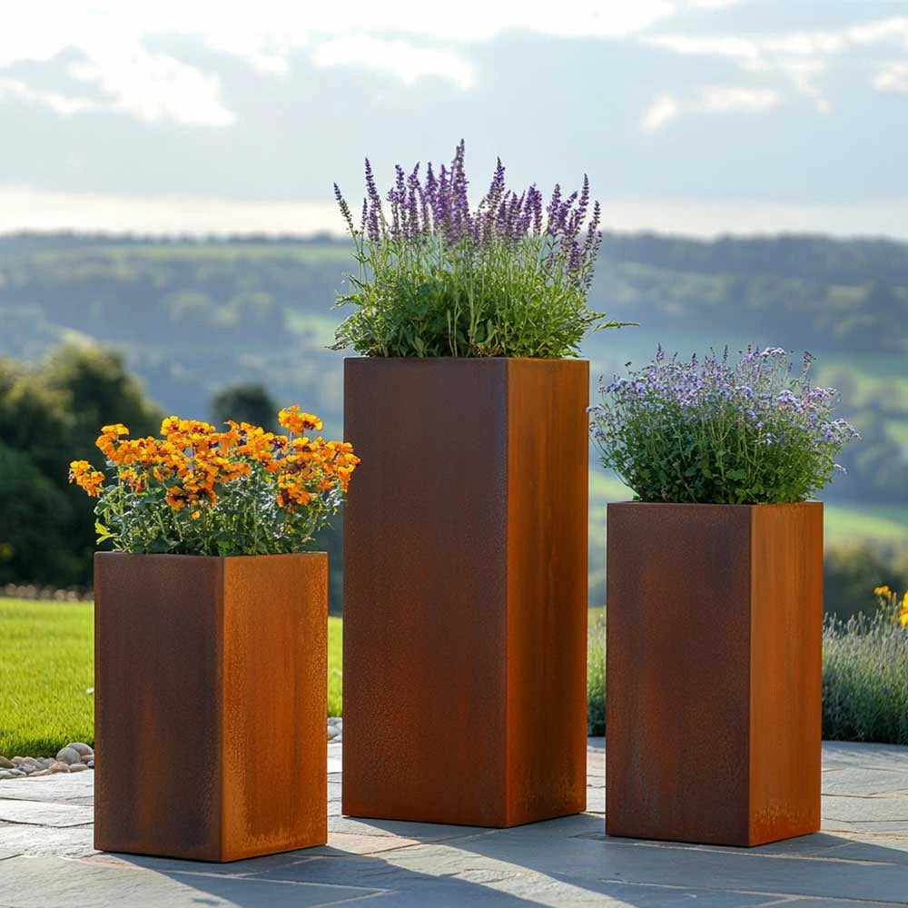 50cm Corten Steel Tall Square Planter - Pre-Rusted with Insert