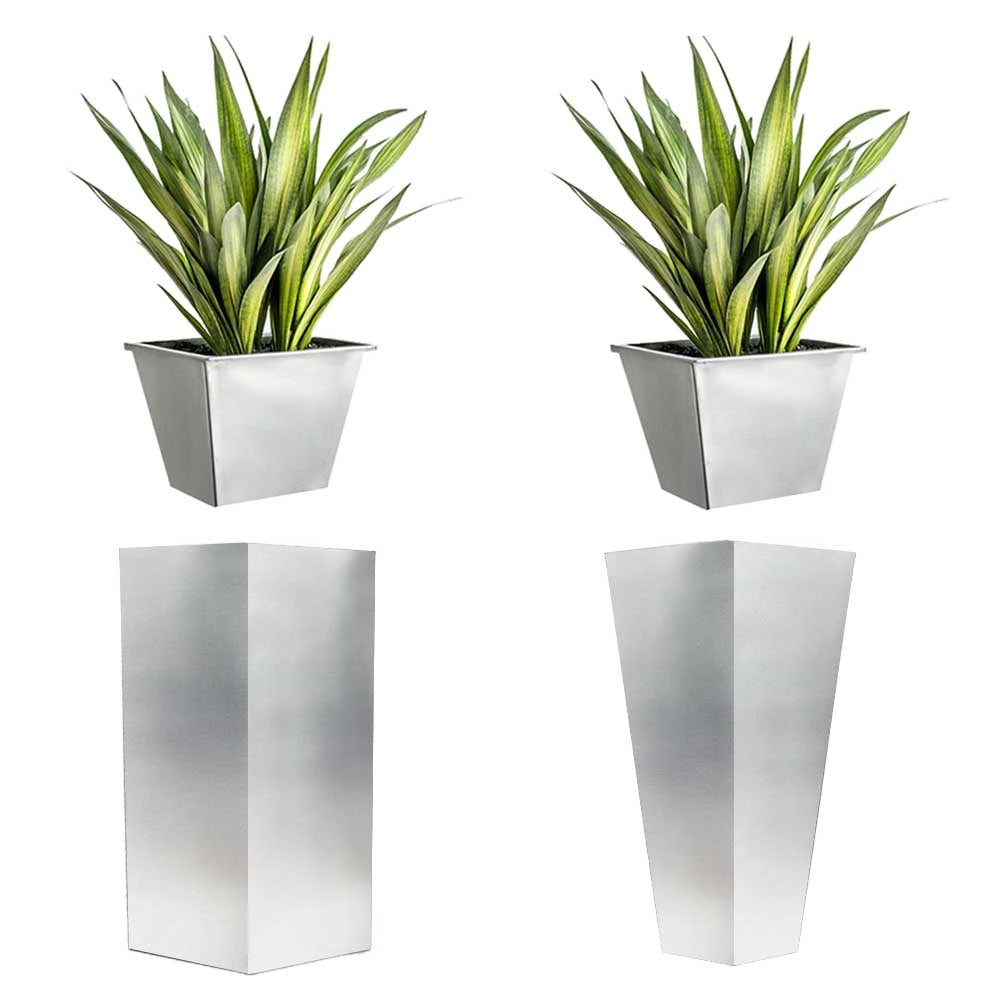 40cm Zinc Planter Tall Square Insert in Silver