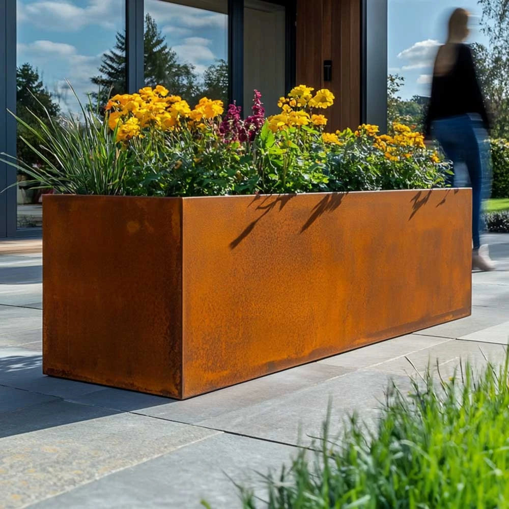 120cm Corten Steel Trough Planter - Pre-Rusted