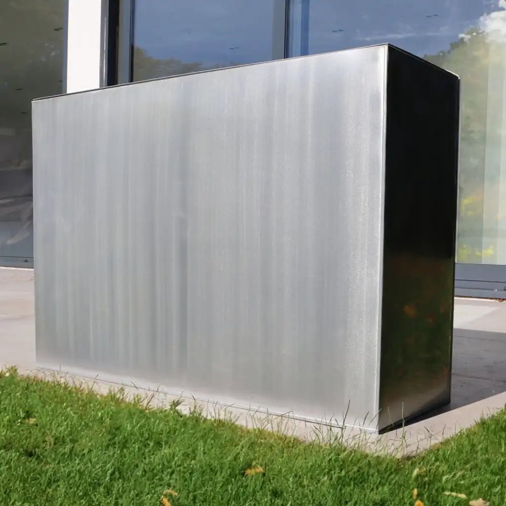 A row of sleek tall outdoor planters.
