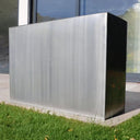 A row of sleek tall outdoor planters.